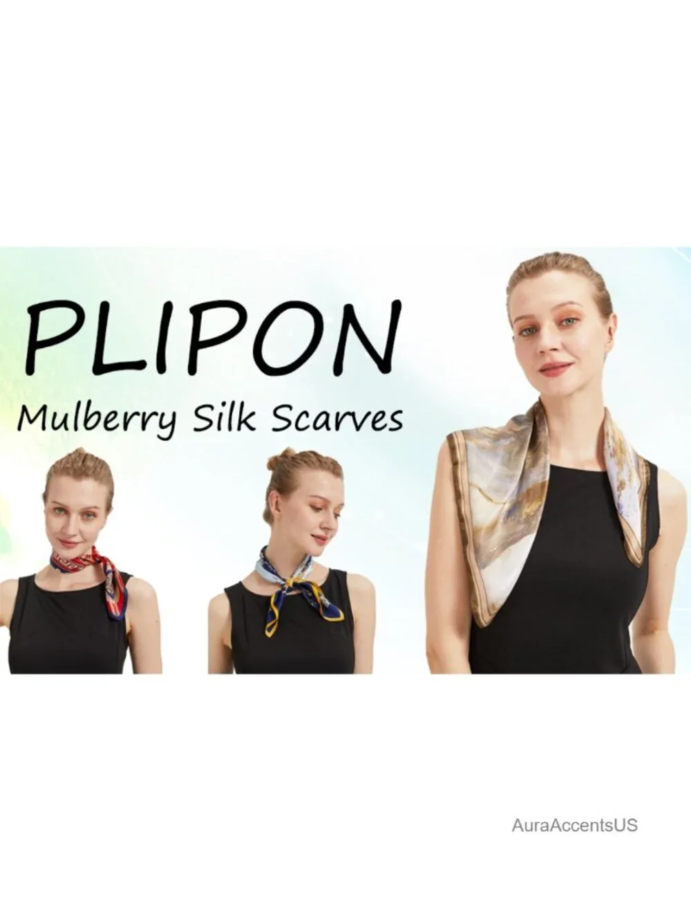 100% Mulberry Silk Printed Square Neckerchief Scarf for Women